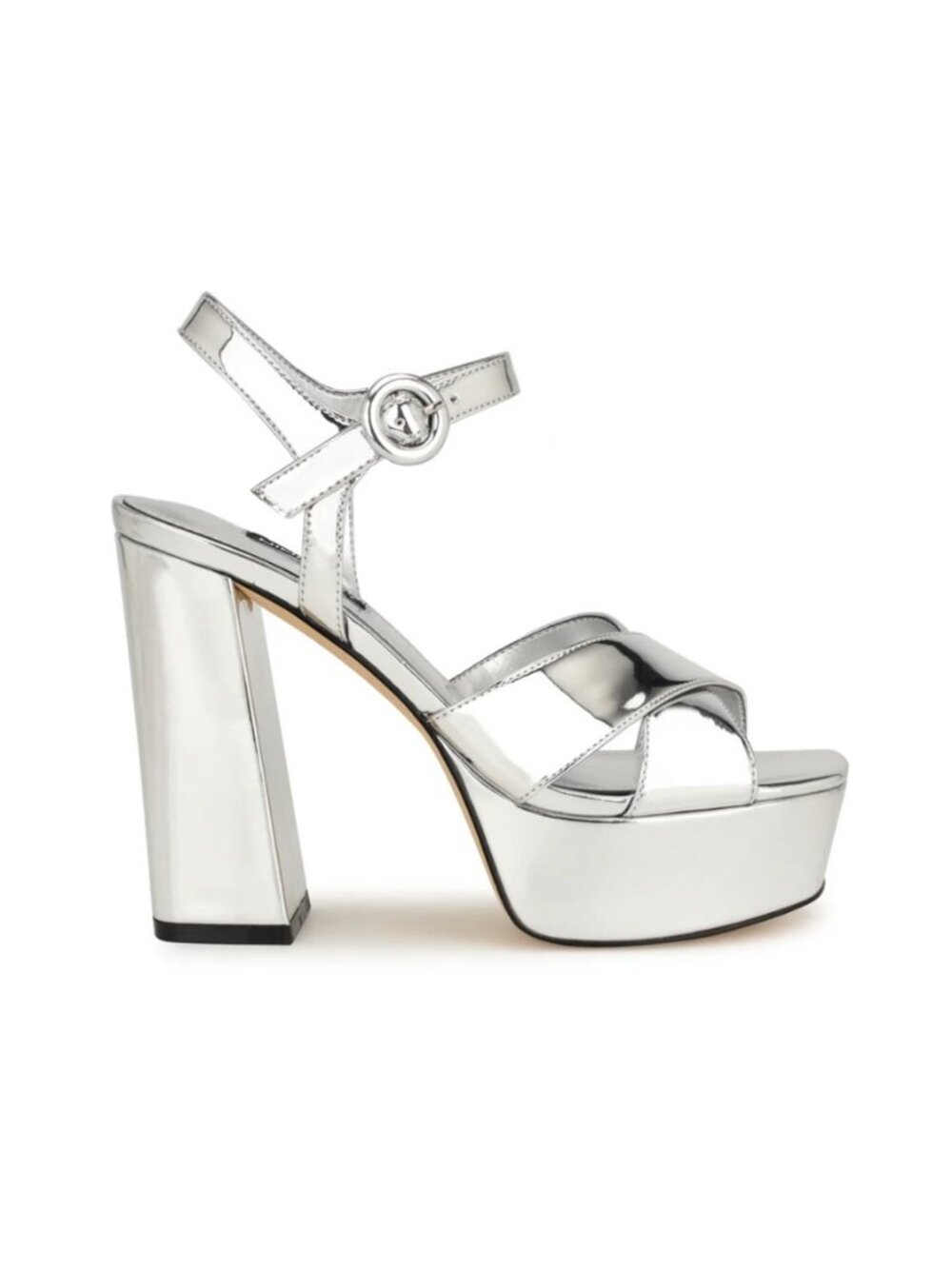 NINE WEST Vallen3 Silver Mirror Metallic Strappy Platform